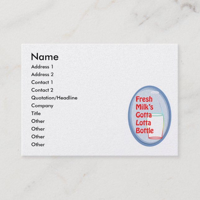 Fresh Mjölk Gotta Lotta Flaska Visitkort (Framsida)