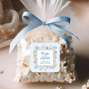 Fresh off the Market Blå Bröllopsdusch Fyrkantigt Klistermärke