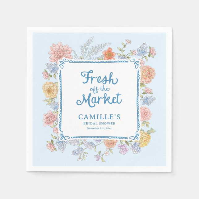Fresh off the Market Blå Bröllopsdusch Pappersservett (Framsidan)