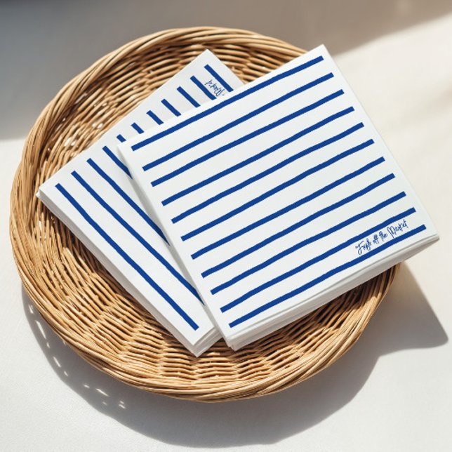 Fresh Off The Market Blå Ränder Bröllopsfest Pappersservett (Fresh Off The Market Blue Stripes Bridal Shower Napkins)