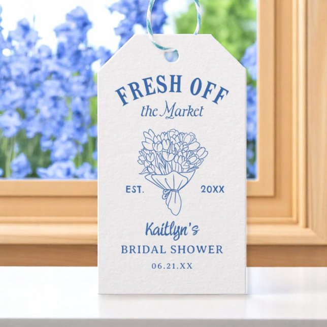 Fresh Off The Market Blått Bröllopsdusch Presentetikett (Skapare uppladdad)