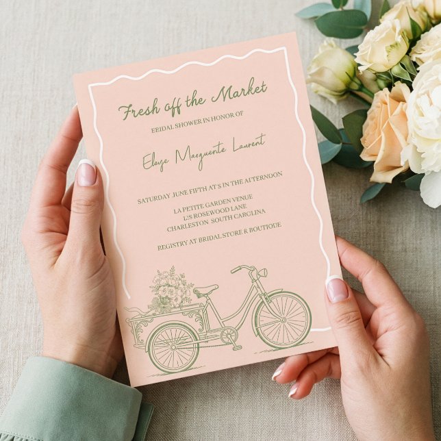 Fresh Off The Market Blommig Cykel Bröllopsfest Inbjudningar (Fresh Off The Market Floral Bicycle Bridal Shower Invitation)