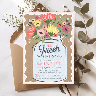 Fresh Off The Market Blommig Kraft Bröllopsdusch Inbjudningar