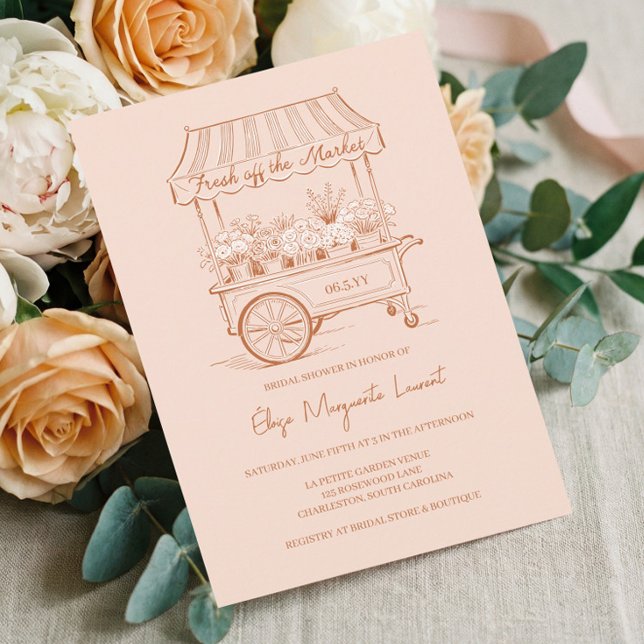 Fresh Off The Market Blomsterkiosk Bröllopsdusch Inbjudningar (Fresh Off The Market Floral Cart Bridal Shower Invitation)