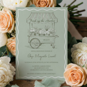 Fresh Off The Market Blomsterkiosk Bröllopsdusch Inbjudningar