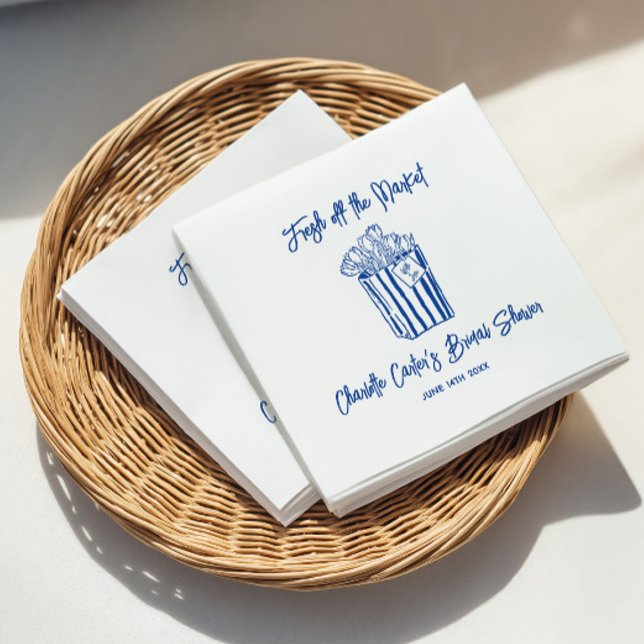Fresh Off The Market Blue Hand Drawn Bridal Shower Pappersservett (Fresh Off The Market Blue Hand Drawn Bridal Shower Napkins)