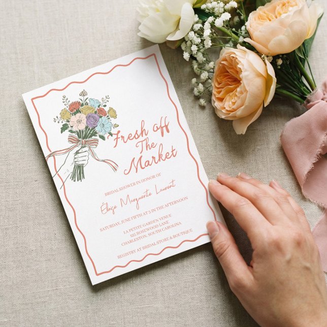 Fresh Off The Market Bouquet Blomster Bröllopsfest Inbjudningar (Fresh Off The Market Bouquet Floral Bridal Shower Invitation)