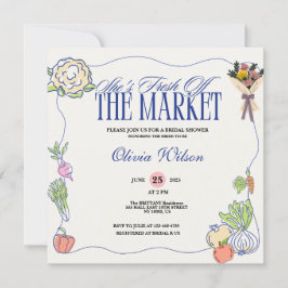 Fresh Off the Market Bridal Shower Whimsical Drawn Inbjudningar