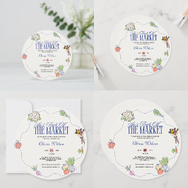 Fresh Off the Market Bridal Shower Whimsical Drawn Inbjudningar