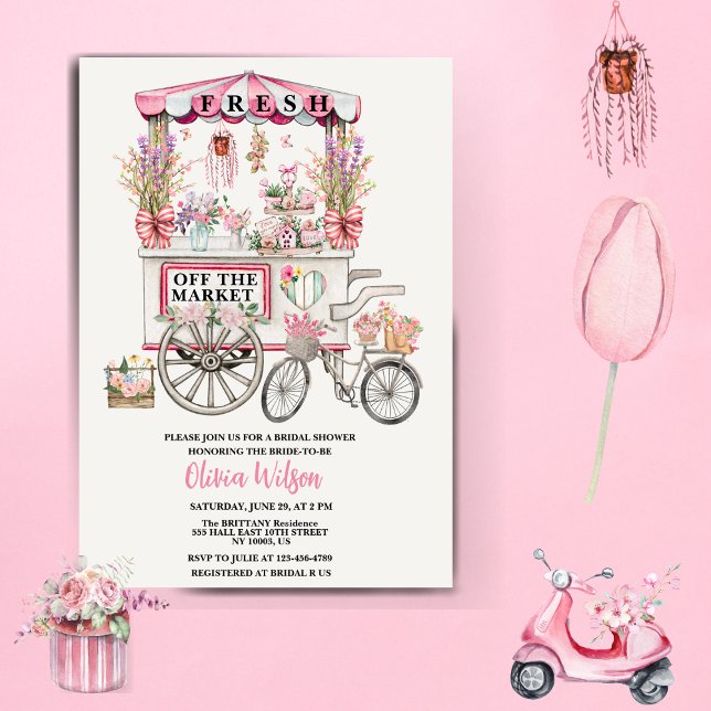 Fresh Off the Market Bröllopsdusch Blommig Chic In Inbjudningar (Fresh Off the Market Bridal Shower Floral Chic  pattern girly cute coquette for her blush pink chic )