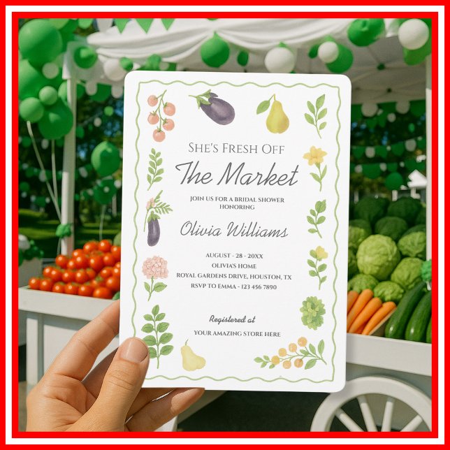 Fresh Off The Market Bröllopsdusch på Bondens Mark Inbjudningar (Skapare uppladdad)