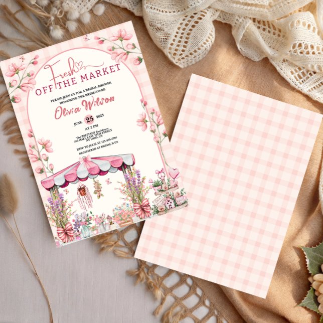 Fresh Off the Market Bröllopsduschaestetik Inbjudningar (Fresh Off the Market Bridal Shower Floral Chic  pattern girly cute coquette for her blush pink chic )
