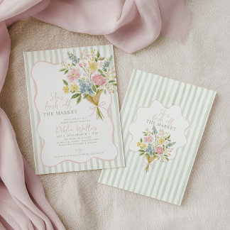 Fresh Off the Market Bröllopsduschtjej Möhippa Blo Inbjudningar