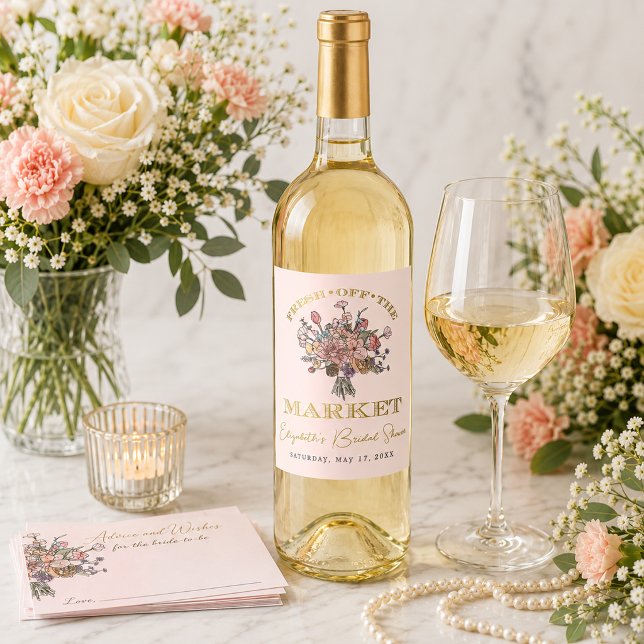 Fresh Off the Market Bröllopsfest  Vinflaska Etikett (Fresh Off the Market Bridal Shower Wine Label)