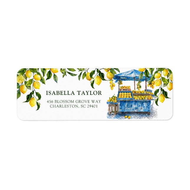 Fresh Off The Market Citrus Citron Bröllopsdusch  Returadress Etikett (Framsidan)