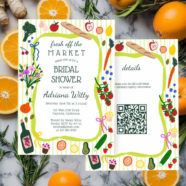 FRESH OFF THE MARKET Cute Custom QR Bridal Shower Inbjudningar (FRESH OFF THE MARKET Cute Custom QR Bridal Shower Invitation
)