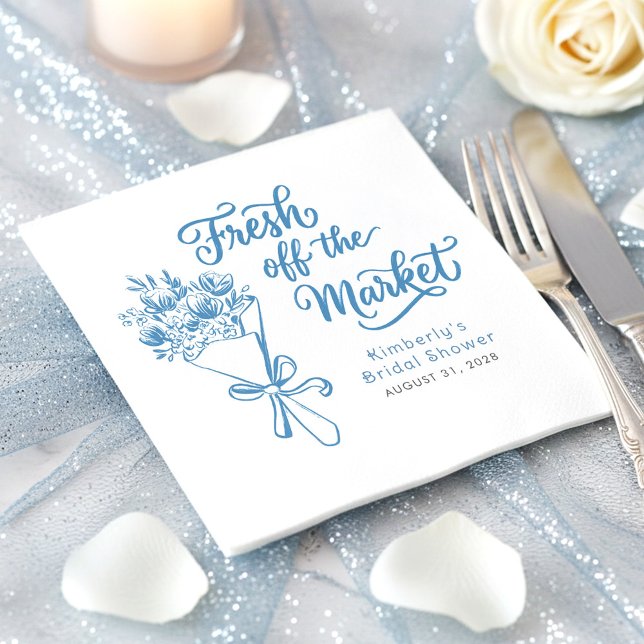 Fresh Off The Market Dusty Blue Bridal Shower Pappersservett (Fresh Off The Market Whimsical Hand Drawn Floral Bridal Shower Invitations)