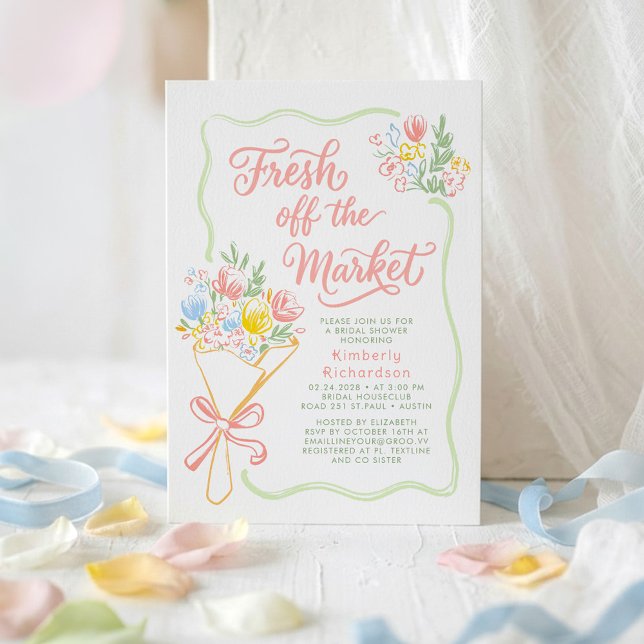 Fresh Off The Market Elegant Pastel Bridal Shower Inbjudningar (Fresh Off The Market Invitation)