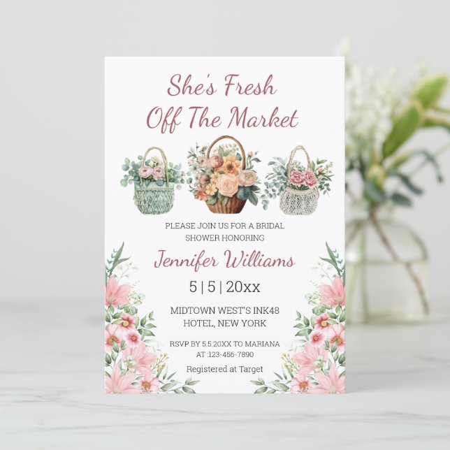 fresh off the market floral bridal shower stylish inbjudningar (Stående Fram)