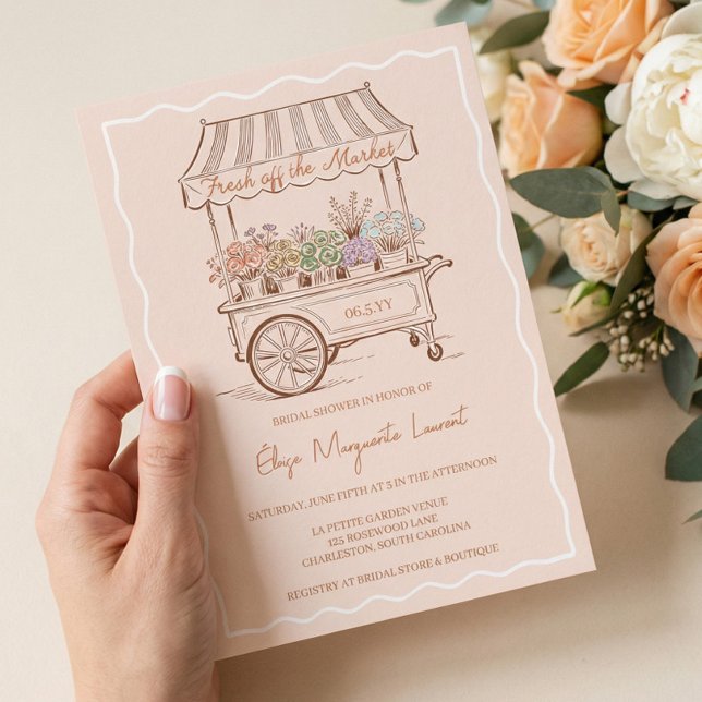 Fresh Off The Market Floral Cart Bridal Shower Inbjudningar (Fresh Off The Market Floral Cart Bridal Shower Invitation)