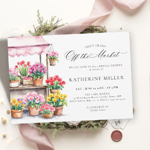 Fresh Off the Market Floral Rosa Bröllopsdusch Inbjudningar