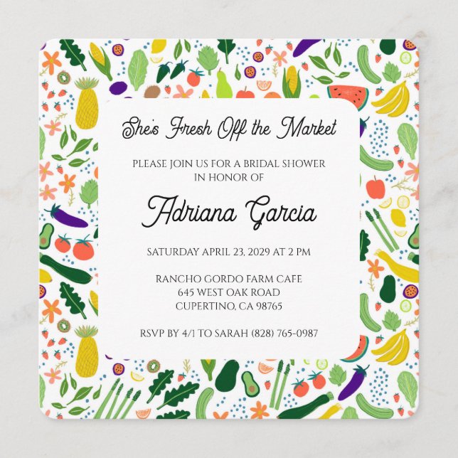 FRESH OFF THE MARKET Fruits & Veggies Cute CUSTOM  Inbjudningar (Framsida)