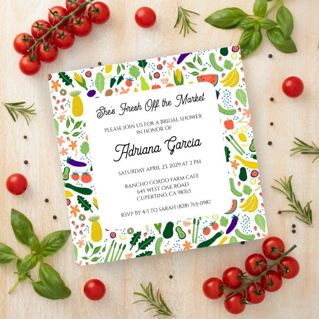 FRESH OFF THE MARKET Fruits & Veggies Cute CUSTOM  Inbjudningar (FRESH OFF THE MARKET Fruits & Veggies Cute CUSTOM Bridal Shower Invitation
)