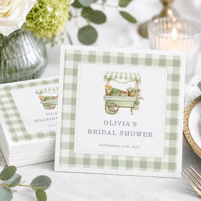 Fresh Off the Market Gingham Bröllopsdusch Pappersservett (Skapare uppladdad)
