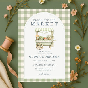Fresh Off the Market Gingham Grön Bröllopsdusch Inbjudningar