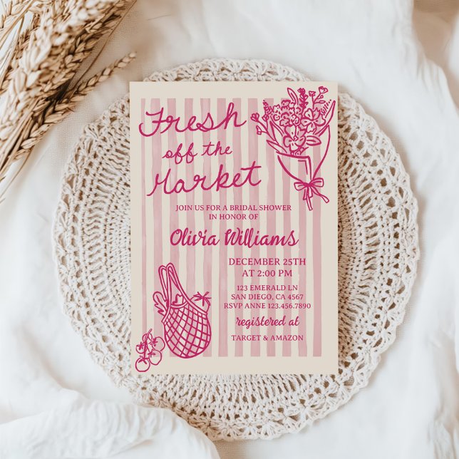 Fresh Off The Market Hand Drawn Bridal Shower Inbjudningar (Skapare uppladdad)