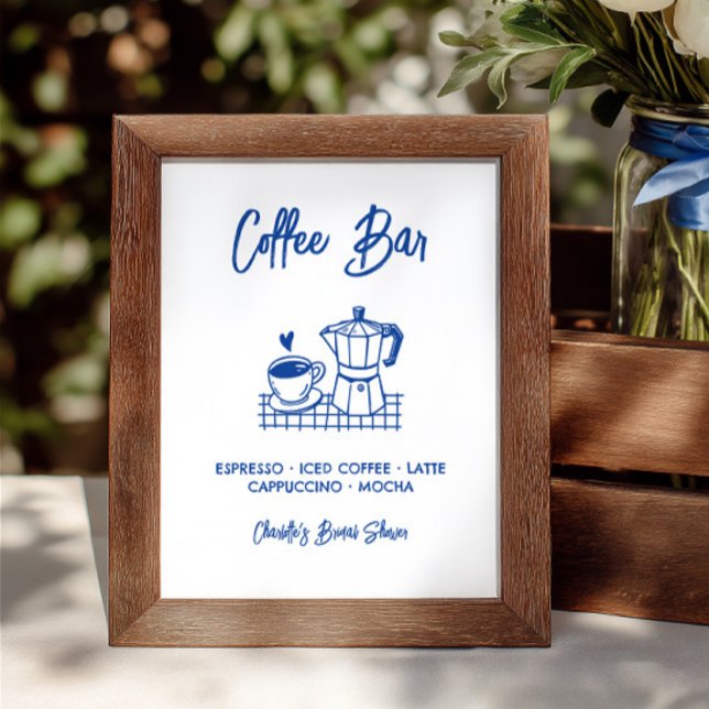 Fresh Off The Market Kaffe Bar Brudtärnafest Skylt (Fresh Off The Market Coffee Bar Bridal Shower Sign)