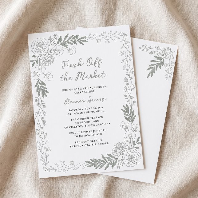 Fresh Off The Market Linje Art Ros Bröllop Inbjudningar (Fresh Off The Market Line Art Rose Bridal Invitation)