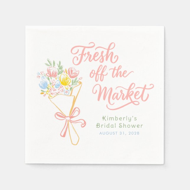 Fresh Off The Market Pastel Floral Bridal Shower Pappersservett (Framsidan)
