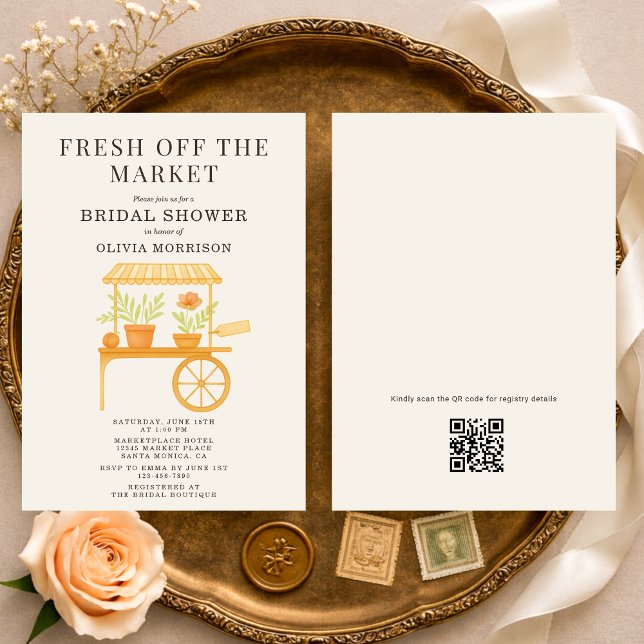 Fresh Off the Market QR Code Bridal Shower Inbjudningar (Skapare uppladdad)