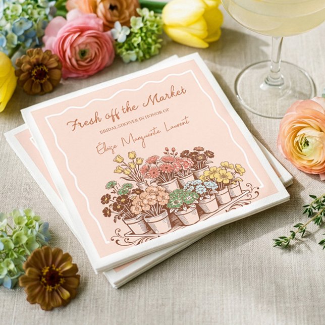 Fresh Off The Market Sketch Blommig Bröllopsdusch Pappersservett (Fresh Off The Market Sketch Floral Bridal Shower Napkins)