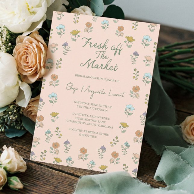 Fresh Off The Market Sketch Floral Bridal Shower Inbjudningar (Fresh Off The Market Sketch Floral Bridal Shower Invitation)