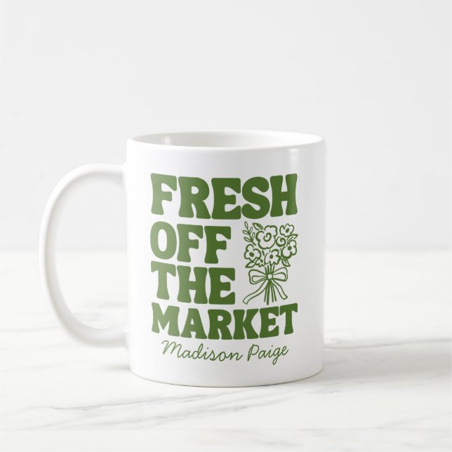 Fresh Off the Market Whimsical Grön Bröllopsdusch Kaffemugg (Vänster)