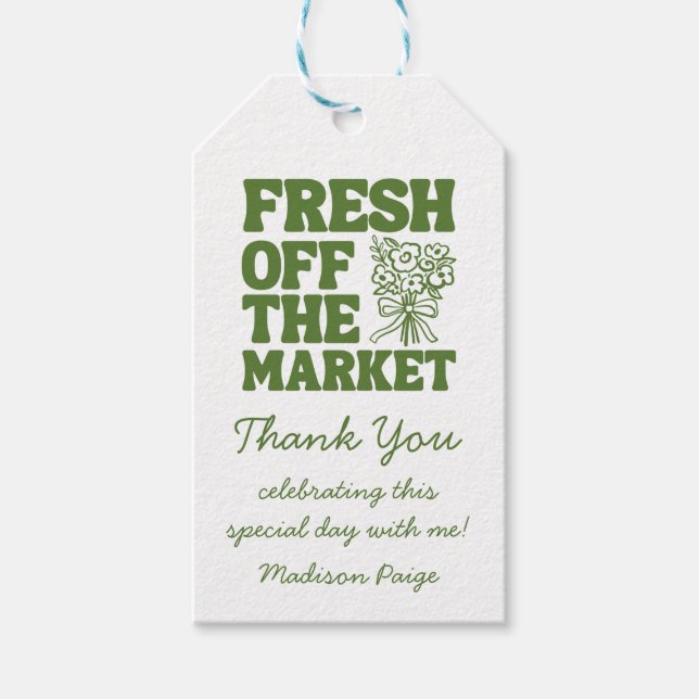Fresh Off the Market Whimsical Grön Bröllopsdusch Presentetikett (Framsidan)
