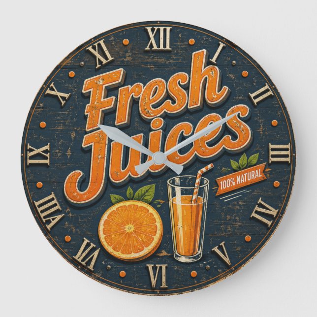 Fresh Orange Juice Rustic Farmhouse Bar Stor Klocka (Framsida)