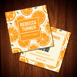 Fresh Orange Slice Pattern, Bright Citrus, QR Code Fyrkantigt Visitkort