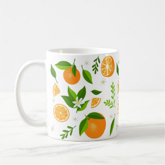Fresh oranges with flowers and leaves kaffemugg