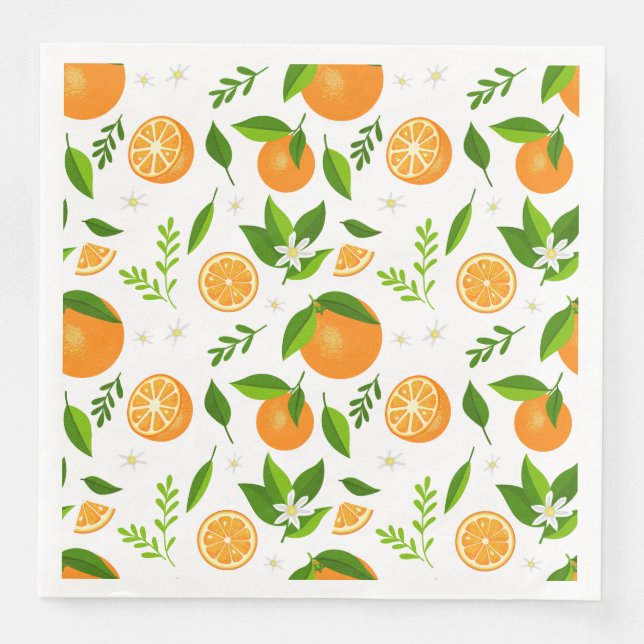Fresh oranges with flowers and leaves pappersservett (Framsida)