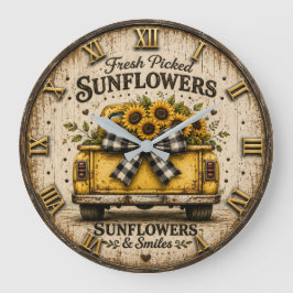 Fresh Picked Sunflowers Vintage Yellow Farm Truck Stor Klocka