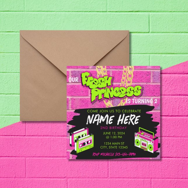 Fresh Princess 90s Boombox Shock rosa Birthday Inbjudningar (Skapare uppladdad)