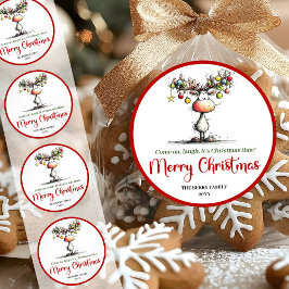 Fresh quirky reindeer bright holiday sticker tag runt klistermärke