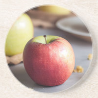 Fresh red apples on the table, apple pie crumbs