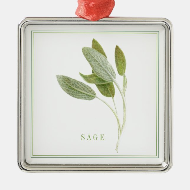 FRESH SAGE Premium Fyrkantig Prydnad Julgransprydnad Metall (Framsidan)