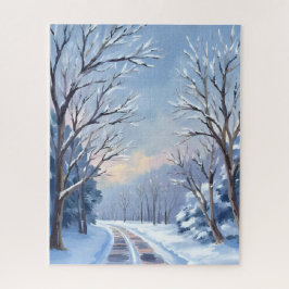 Fresh Snowfall | Winter Road Watercolor Nature Pussel