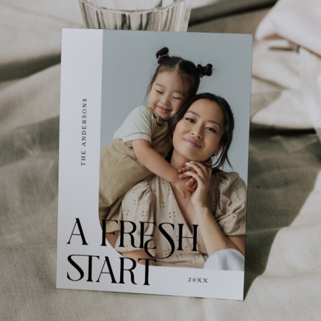 Fresh Start New Year White Curved Frame Photo Julkort (Skapare uppladdad)