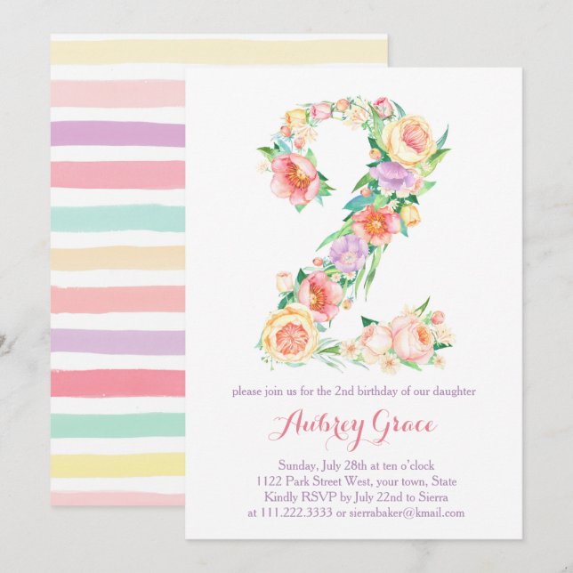 Fresh Vår Second Födelsedagsfest inbjudan Girl (Fram/baksida)